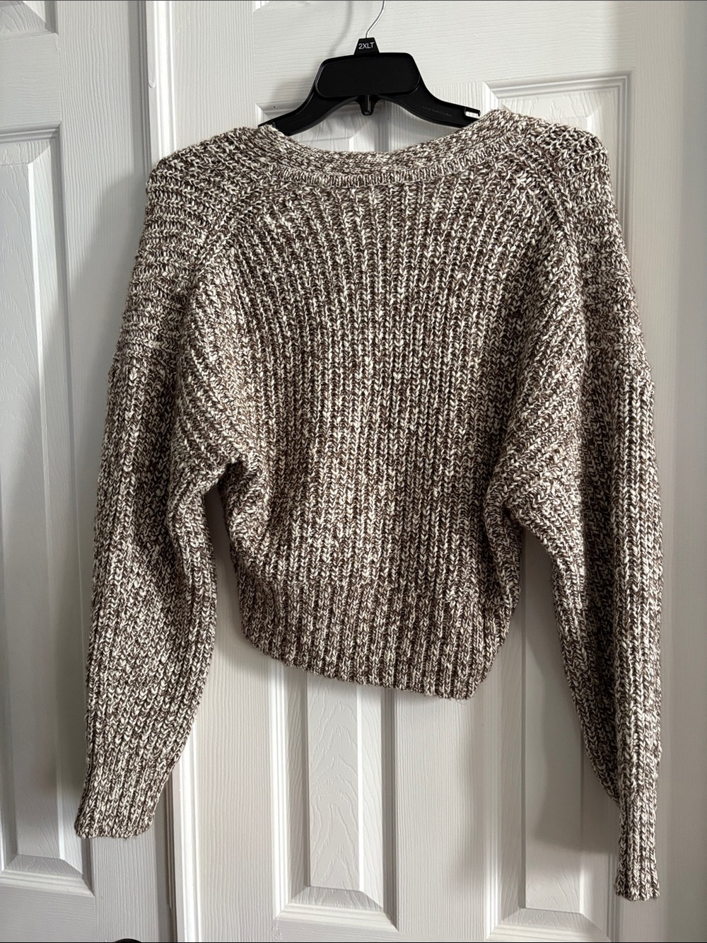 Gap Women's Marled Cream Taupe V-Neck Chunky Fall Knit Sweater cropped Cardigan - Picture 6 of 6